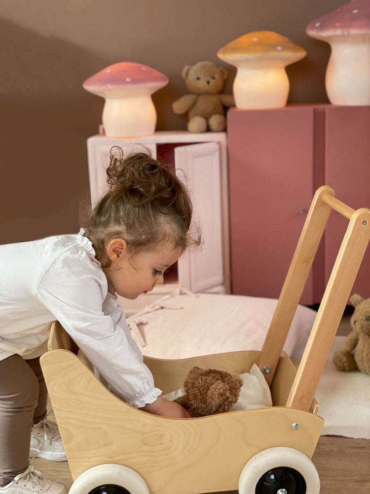 Jouets enfants - Landau en hêtre avec tissu naturel - EGMONT TOYS