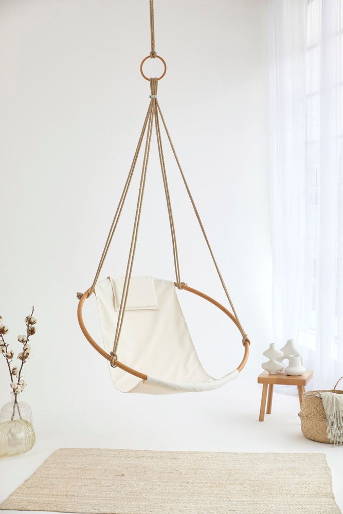 Outdoor decorative accessories - Hanging Chair Teak Frame - Natural Twill - MERN LIVING