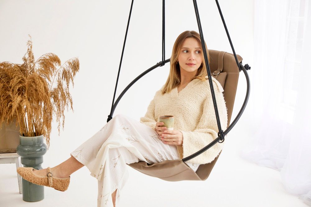 Outdoor decorative accessories - Faux leather hanging chair — Mink - MERN LIVING