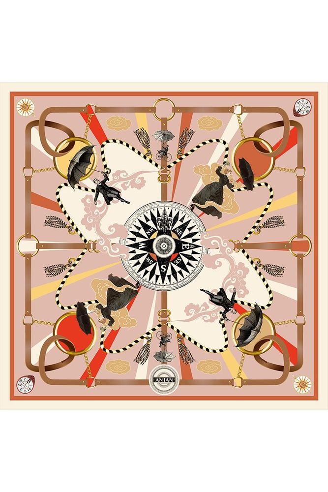 Foulards et écharpes - Carré Soie 70 - Compass - Pink - ANTAN CRÉATIONS