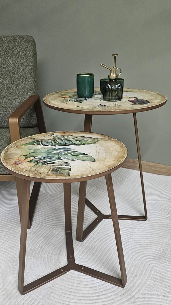 Tables basses - Ensemble de table basse décorée à la main (double) - FORADA HOME & STYLE