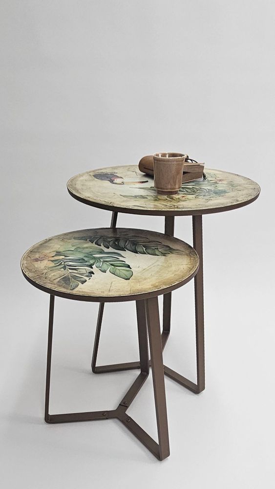Tables basses - Ensemble de table basse décorée à la main (double) - FORADA HOME & STYLE