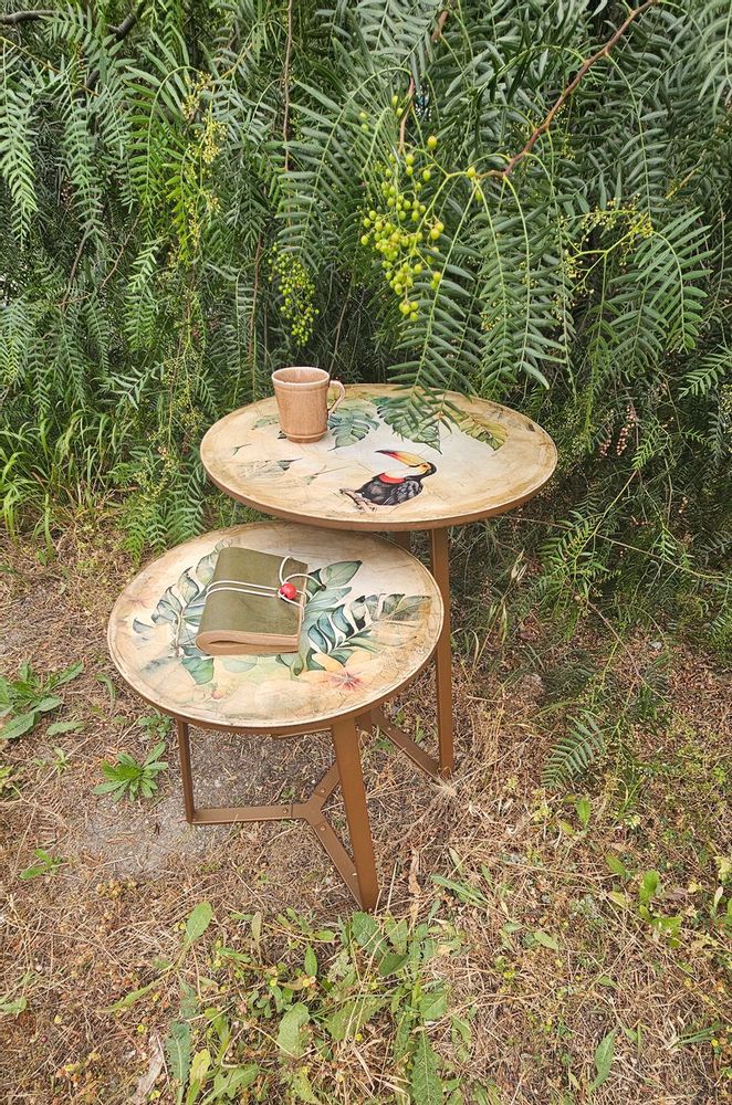 Tables basses - Ensemble de table basse décorée à la main (double) - FORADA HOME & STYLE