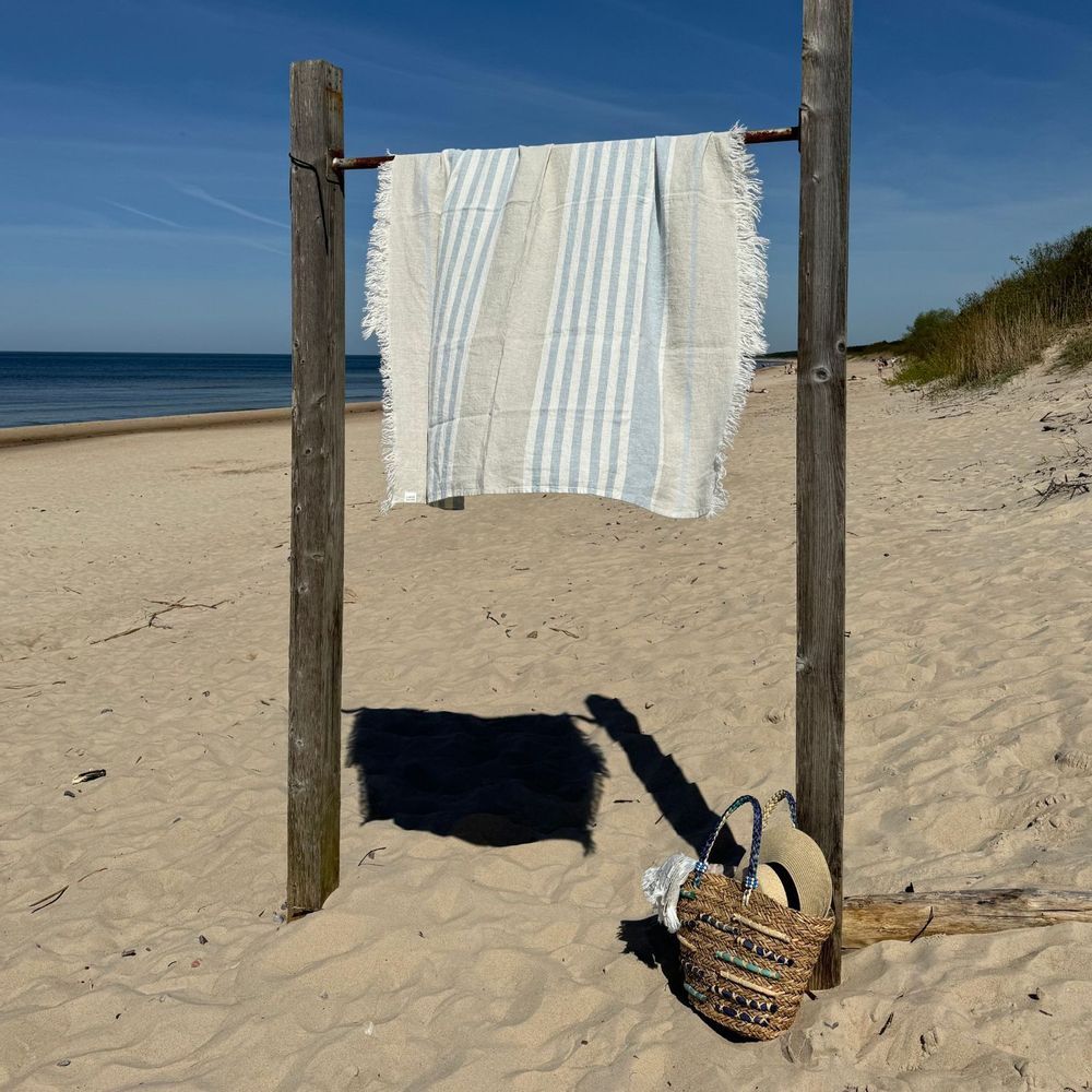 Bath towels - Allure Stripe Linen Beach Towel - LINEN TALES