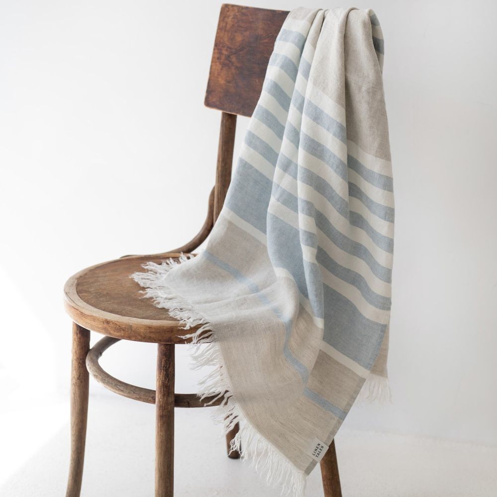 Bath towels - Allure Stripe Linen Beach Towel - LINEN TALES