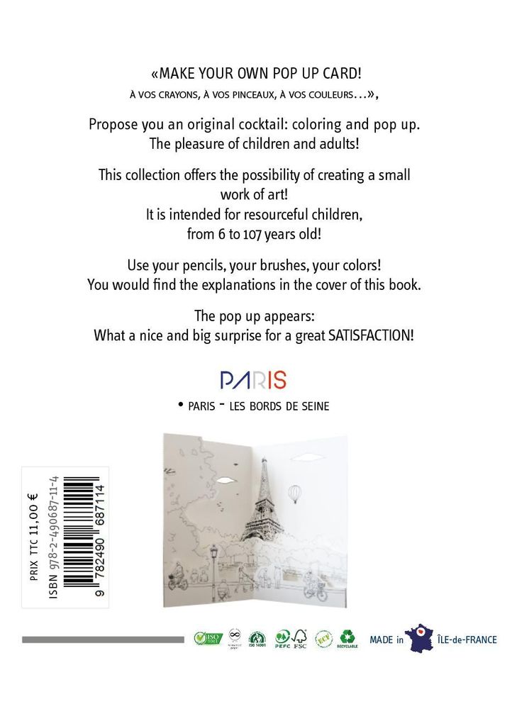 Objets de décoration - Carte POP UP personnalisable - DIY - Le MINI Tour Eiffel - COLORIAGES POPUP