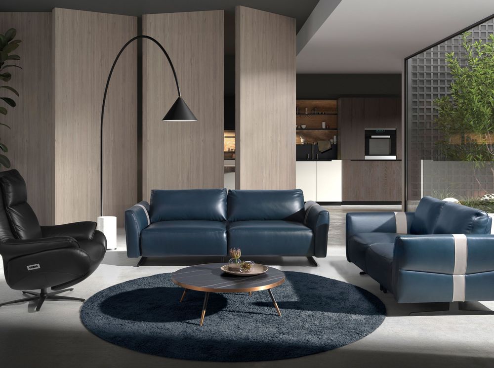 Sofas - 2 seater blue leather sofa - ANGEL CERDÁ