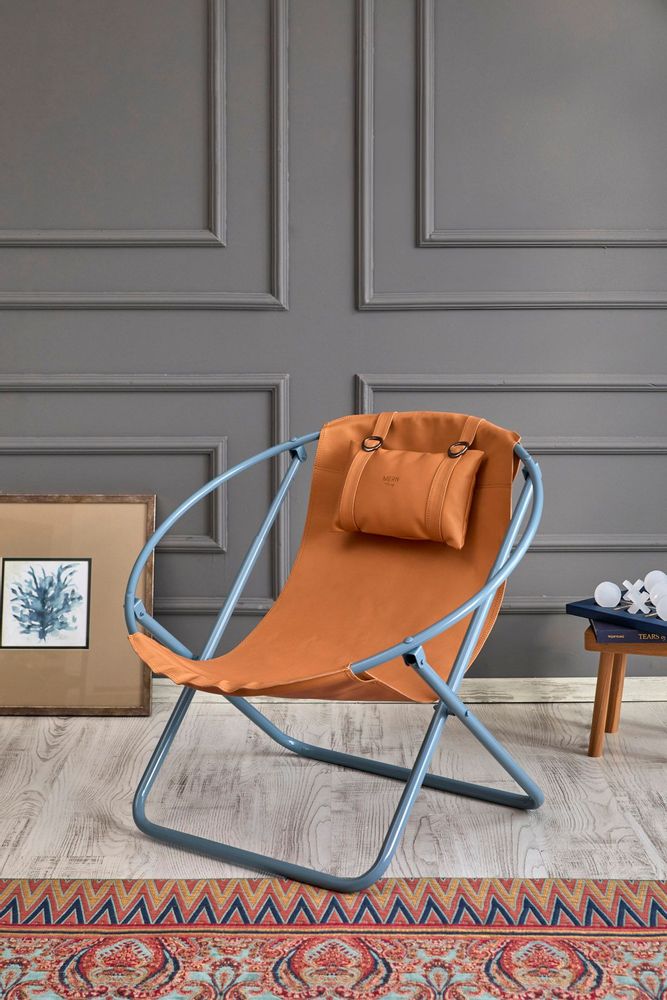 Lawn chairs - Italian Faux Leather Folding Chair - Orange - MERN LIVING