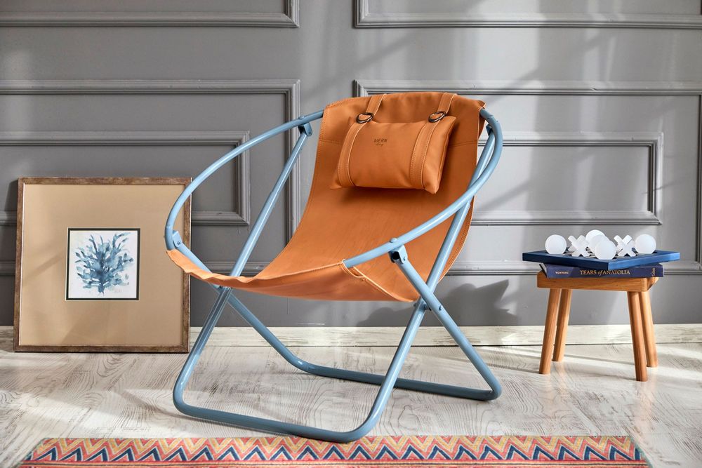 Lawn chairs - Italian Faux Leather Folding Chair - Orange - MERN LIVING
