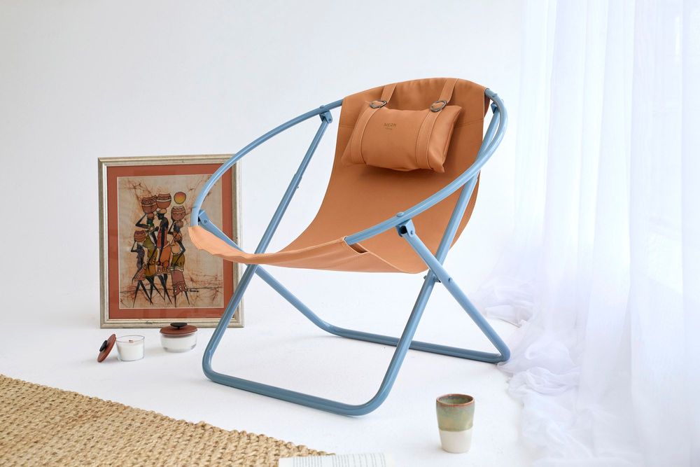 Lawn chairs - Italian Faux Leather Folding Chair - Orange - MERN LIVING