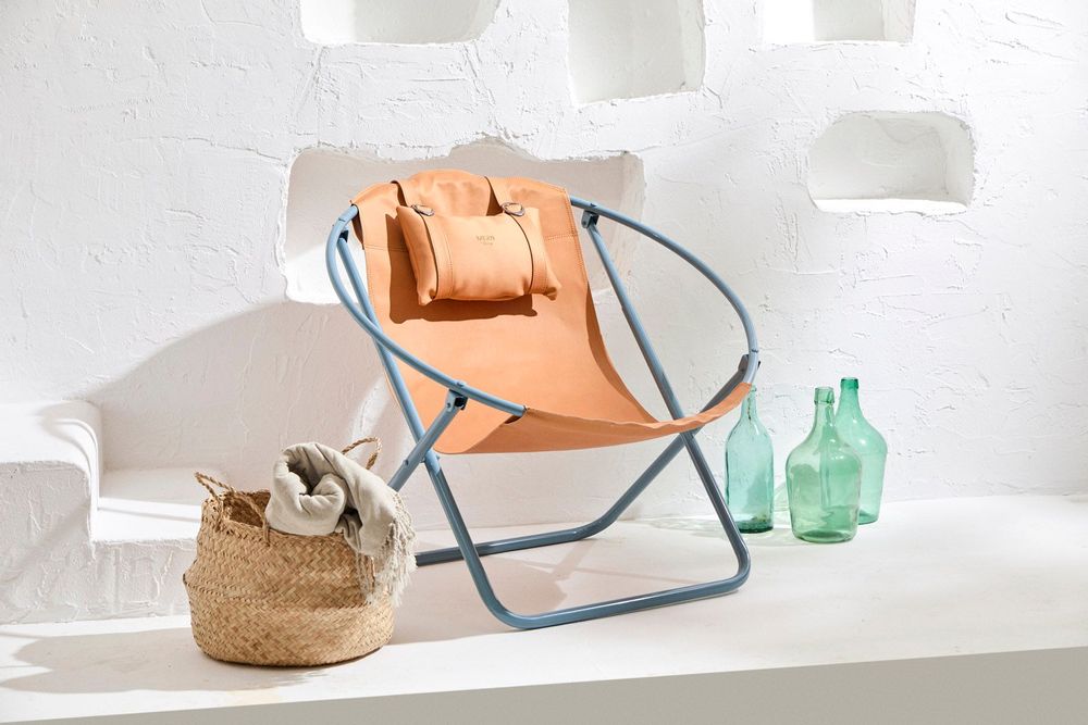 Lawn chairs - Italian Faux Leather Folding Chair - Orange - MERN LIVING