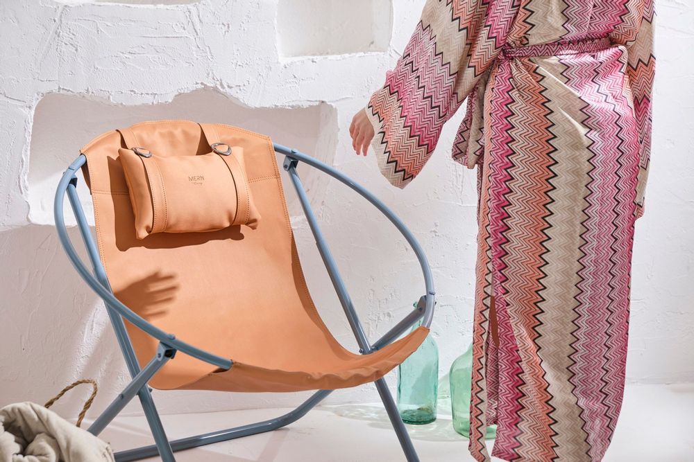 Lawn chairs - Italian Faux Leather Folding Chair - Orange - MERN LIVING