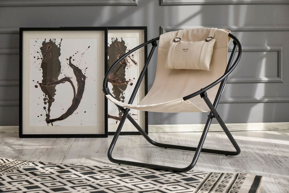 Transats - Chaise Pliante Italienne En Similicuir - Blanc Cassé - MERN LIVING