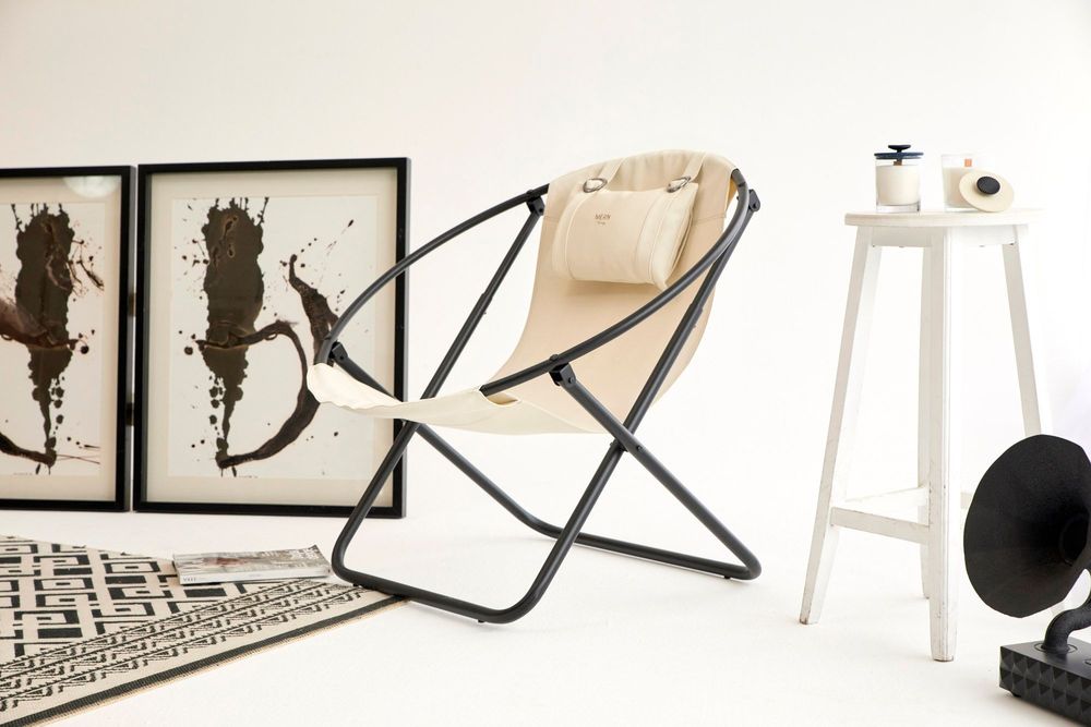 Transats - Chaise Pliante Italienne En Similicuir - Blanc Cassé - MERN LIVING