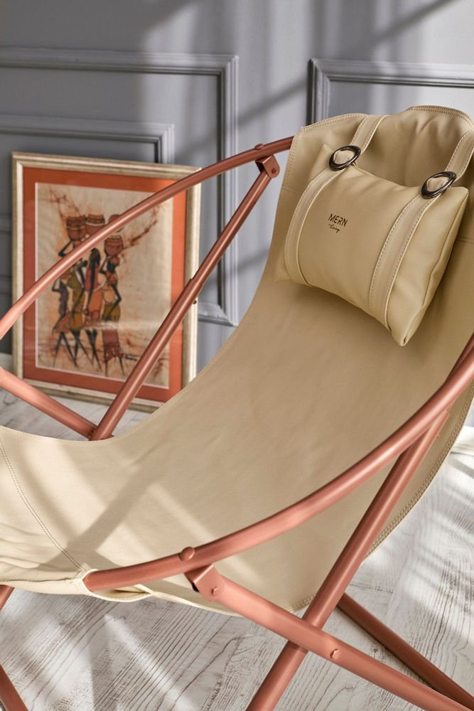 Transats - Chaise Pliante Italienne En Similicuir - Beige - MERN LIVING