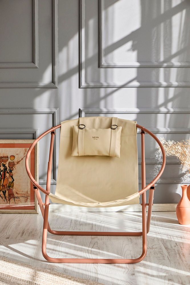Transats - Chaise Pliante Italienne En Similicuir - Beige - MERN LIVING
