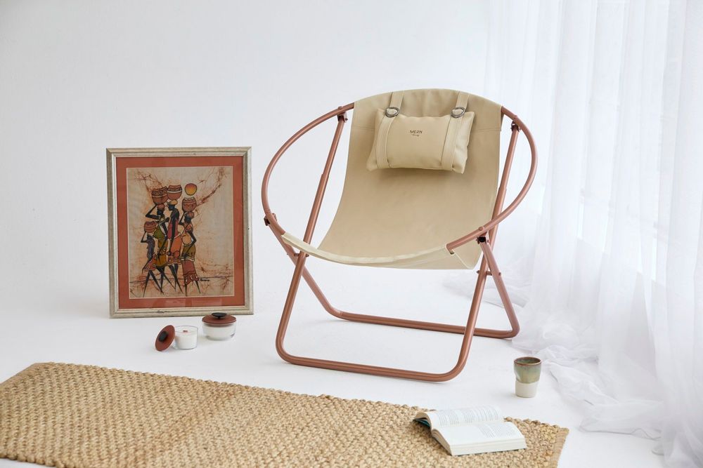 Transats - Chaise Pliante Italienne En Similicuir - Beige - MERN LIVING