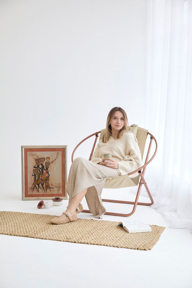 Transats - Chaise Pliante Italienne En Similicuir - Beige - MERN LIVING