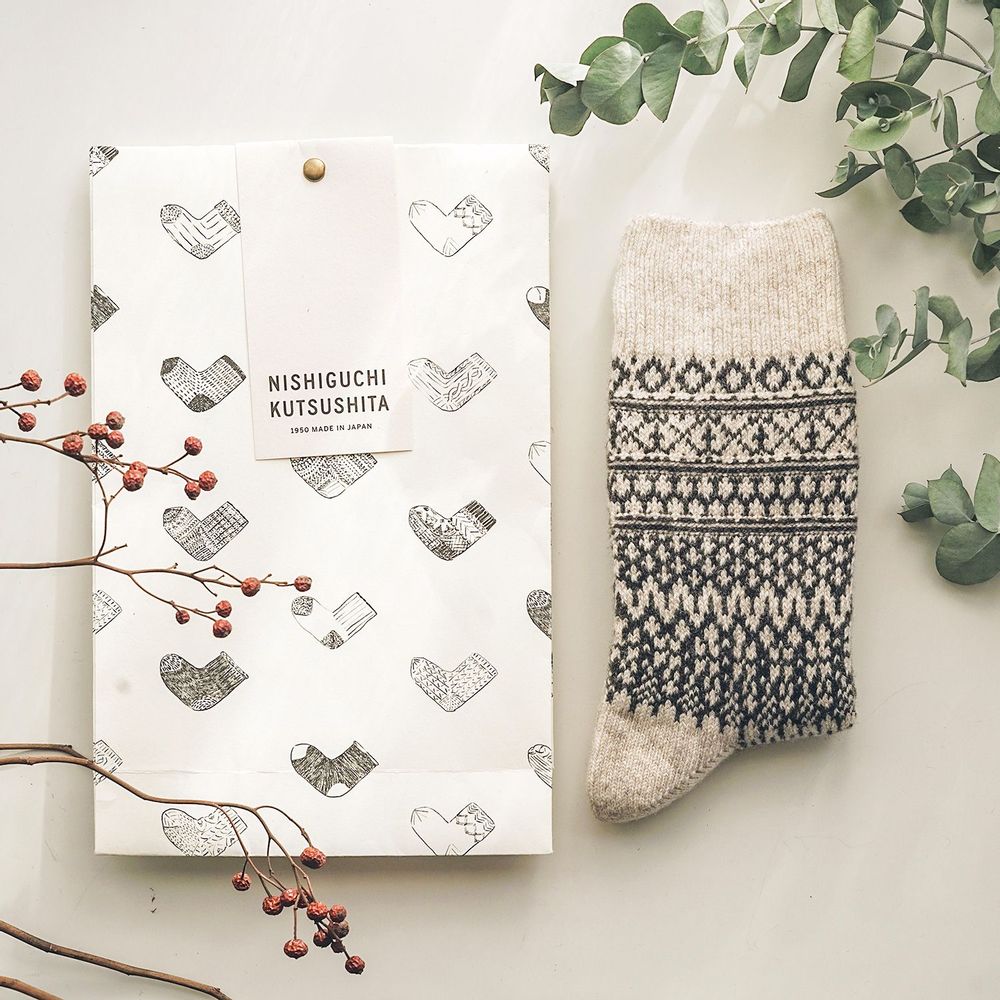 Socks - Wool Jacquard Socks - NISHIGUCHI KUTSUSHITA