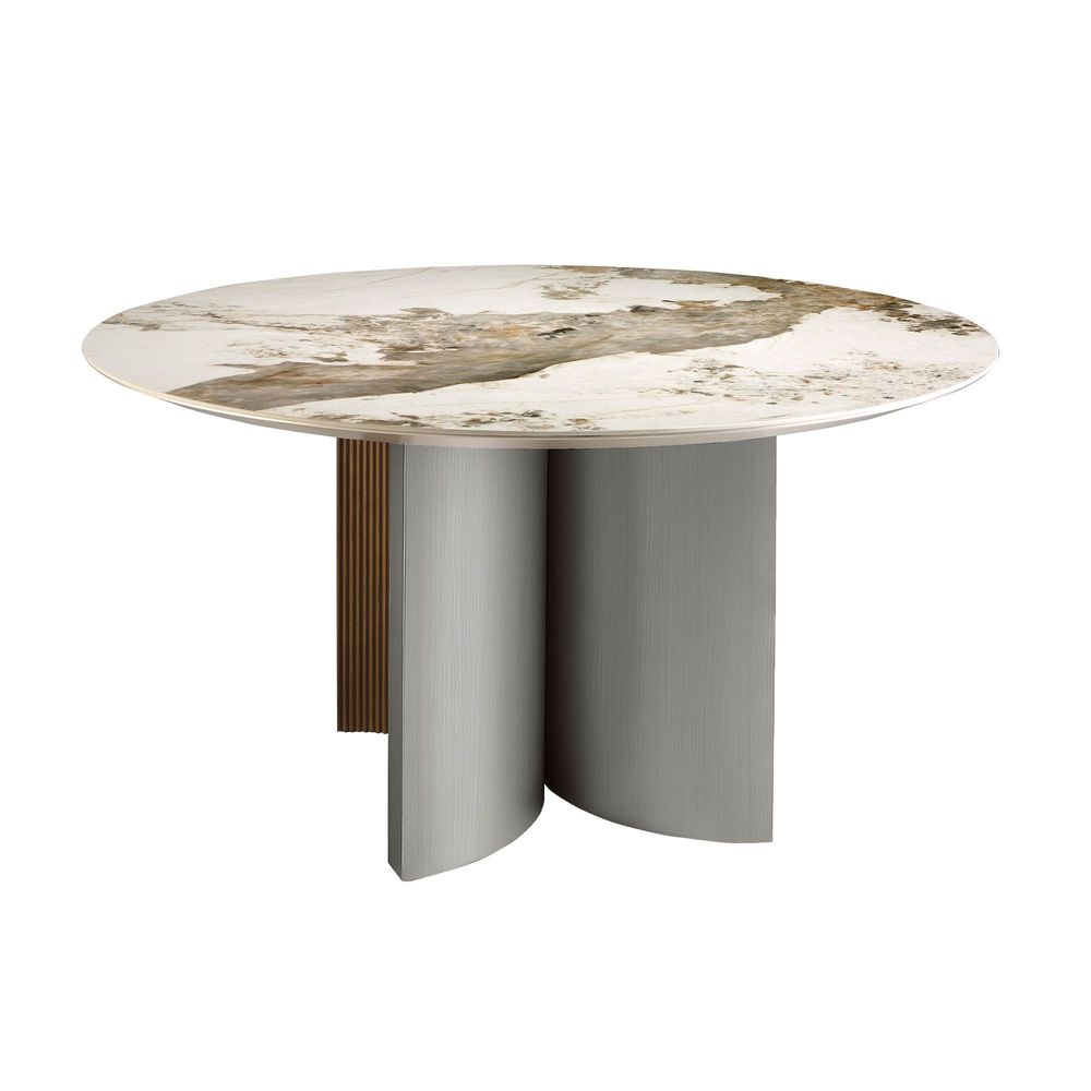 Dining Tables - Round dining table in porcelain marble, walnut & silver-coloured wood - ANGEL CERDÁ