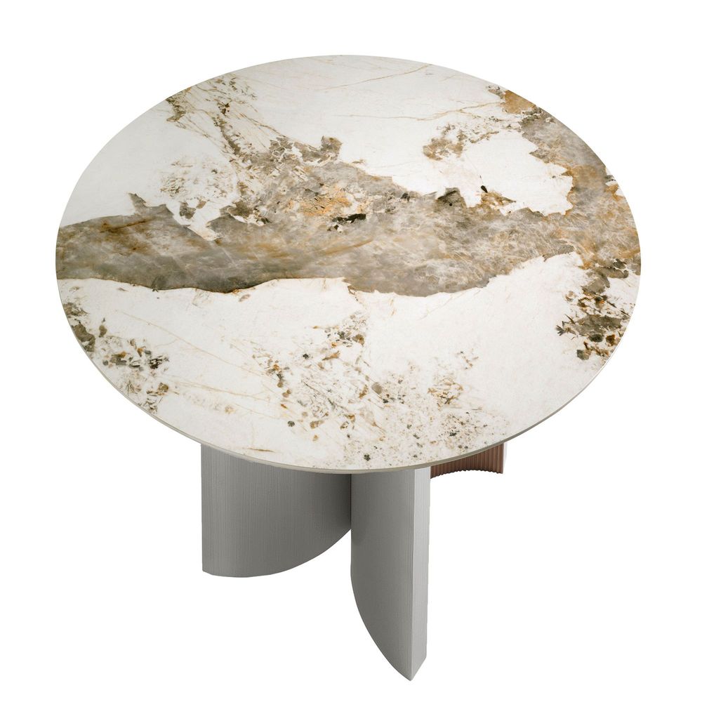 Dining Tables - Round dining table in porcelain marble, walnut & silver-coloured wood - ANGEL CERDÁ