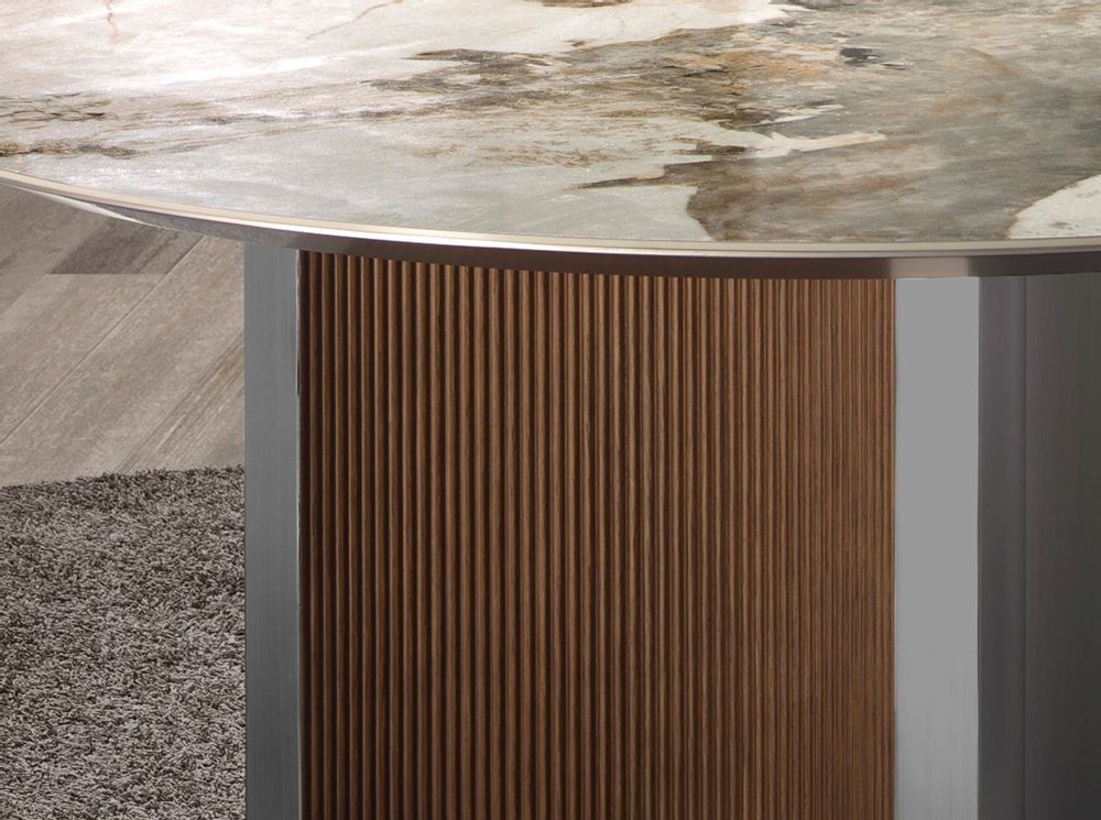 Dining Tables - Round dining table in porcelain marble, walnut & silver-coloured wood - ANGEL CERDÁ