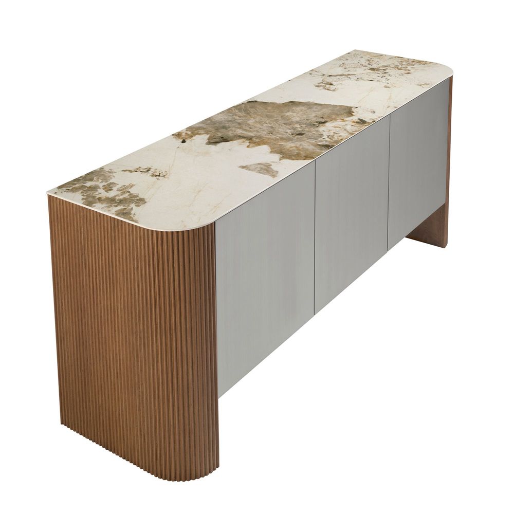 Buffets - Buffet en bois argenté, noyer et plateau en marbre de porcelaine - ANGEL CERDÁ