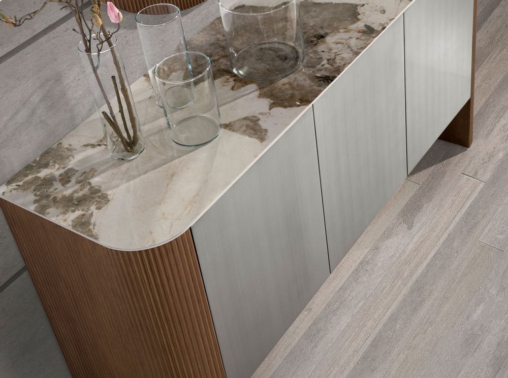 Buffets - Buffet en bois argenté, noyer et plateau en marbre de porcelaine - ANGEL CERDÁ