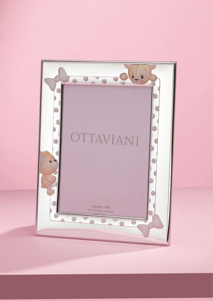 Objets déco enfant - Cadre photo pour petite fille avec argent Miro Silver "Orsacchiotta" - OTTAVIANI