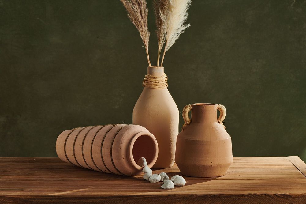 Vases - Vases en argile et raphia - COUNTRY CASA