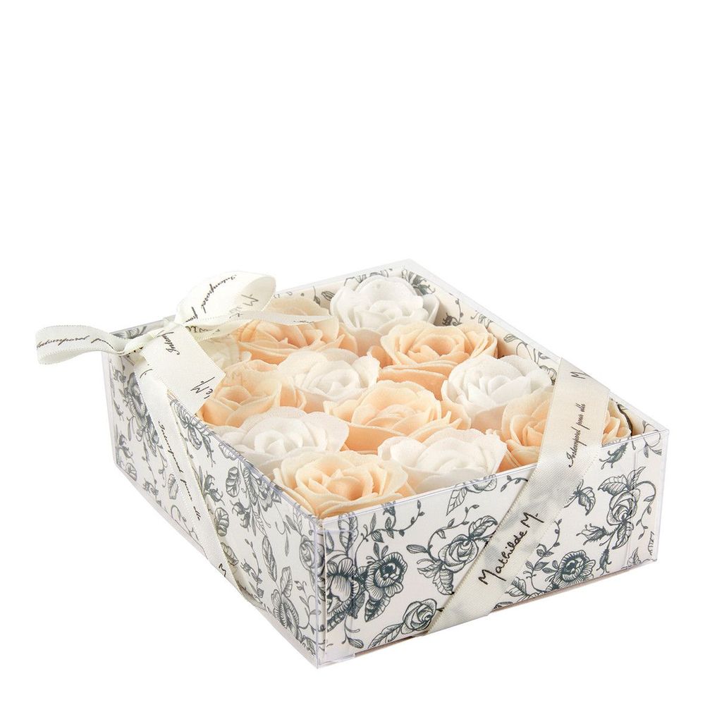 Soaps - Box of 12 roses in white and nude soap leaves - Rose perfume - MATHILDE M.