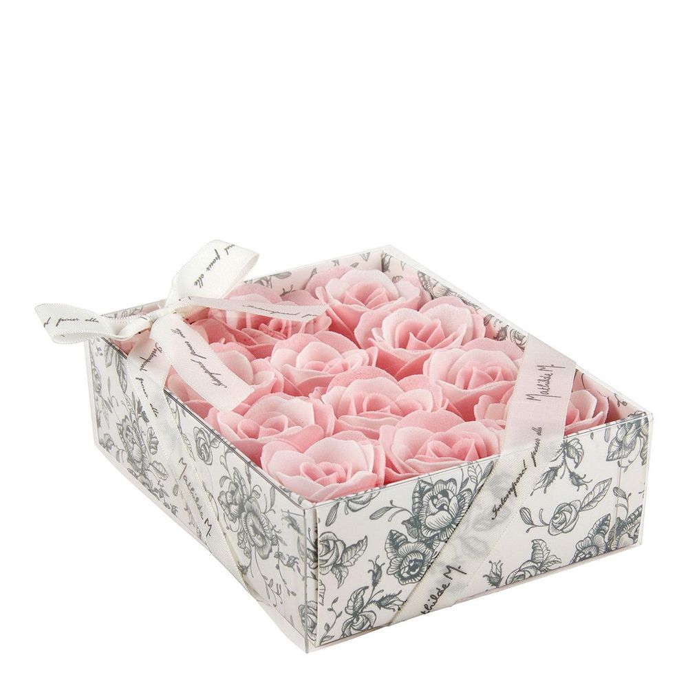 Soaps - Box of 12 roses in pink and white soap leaves - Rose perfume - MATHILDE M.