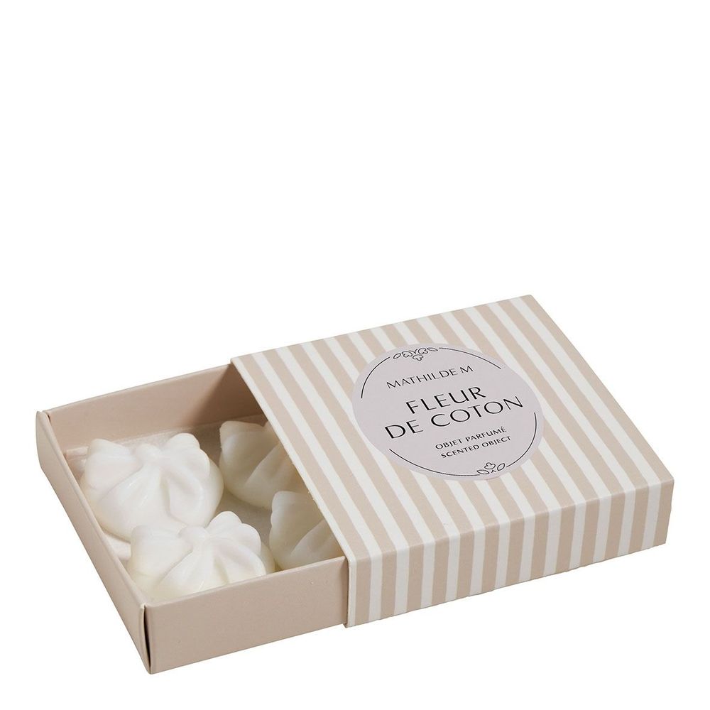 Diffuseurs de parfums - Boîte de 4 décors fondants en cire parfumée C?ur Noeud - Fleur de Coton - MATHILDE M.