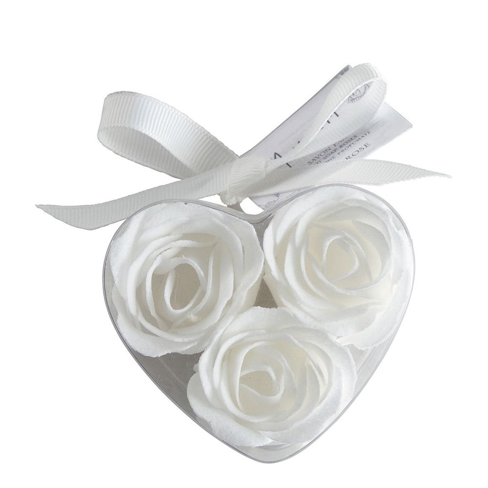 Savons - Boîte C?ur de 3 roses de savon blanches - Parfum Rose - MATHILDE M.