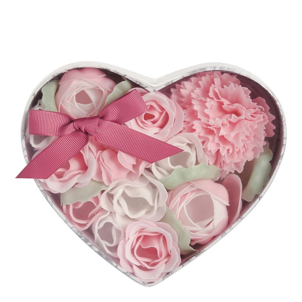 Soaps - Heart Box Bouquet Parterre of Pink and White Soap Flowers - Rose Perfume - MATHILDE M.