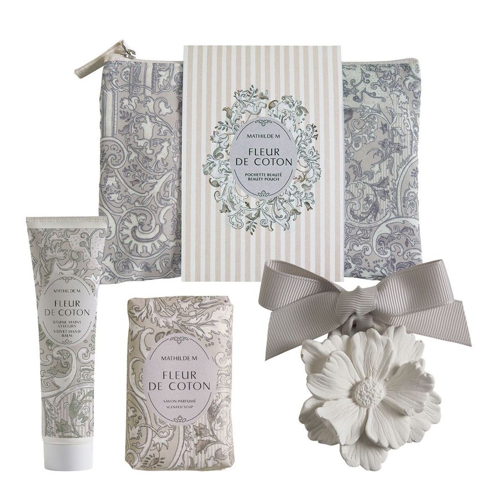 Cosmétiques - Pochette Beauté baume mains savon et décor parfumé - Fleur de Coton - MATHILDE M.