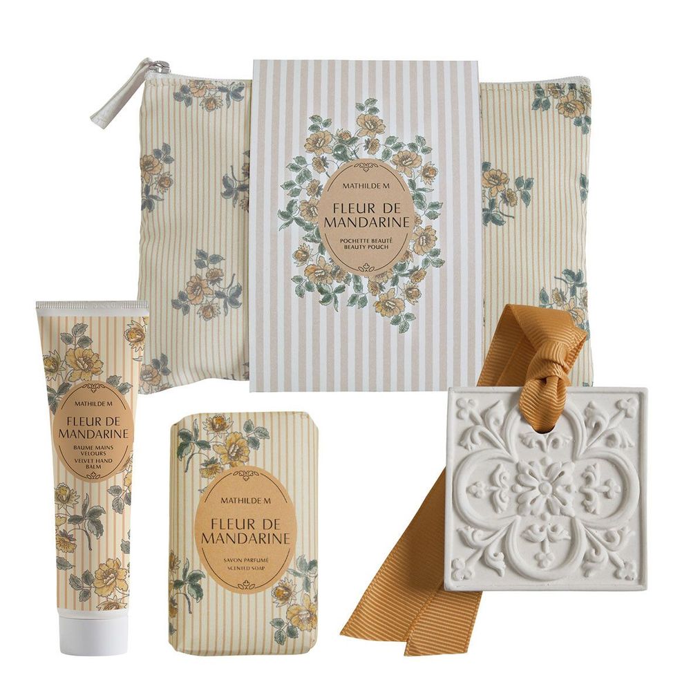 Cosmétiques - Pochette Beauté baume mains savon et décor parfumé - Fleur de Mandarine - MATHILDE M.
