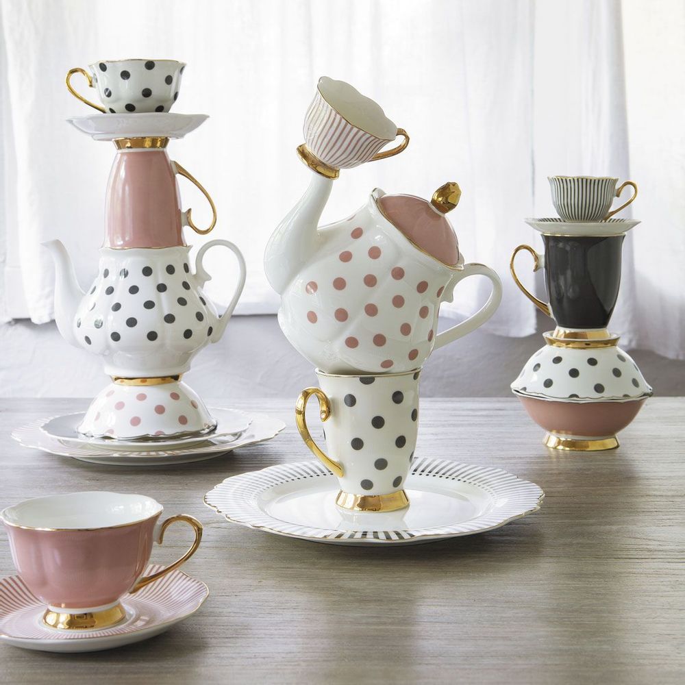 Formal plates - Madame de Récamier teapot and 2 teacups set - Pink - MATHILDE M.