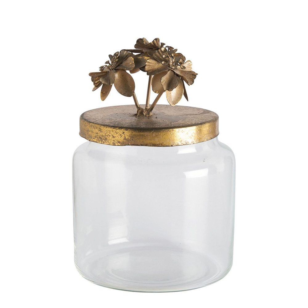 Objets de décoration - Bonbonnière Idylle florale en verre et métal doré - Petit modèle - ø 9,5 x 16 cm - MATHILDE M.