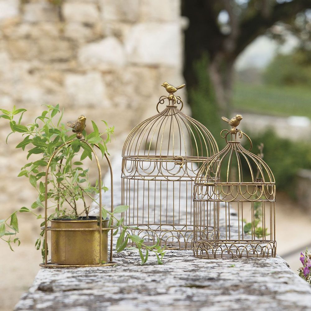 Objets de décoration - Cache-pot Cage à oiseau en métal doré - Grand modèle - ø 18 x 34 cm - MATHILDE M.