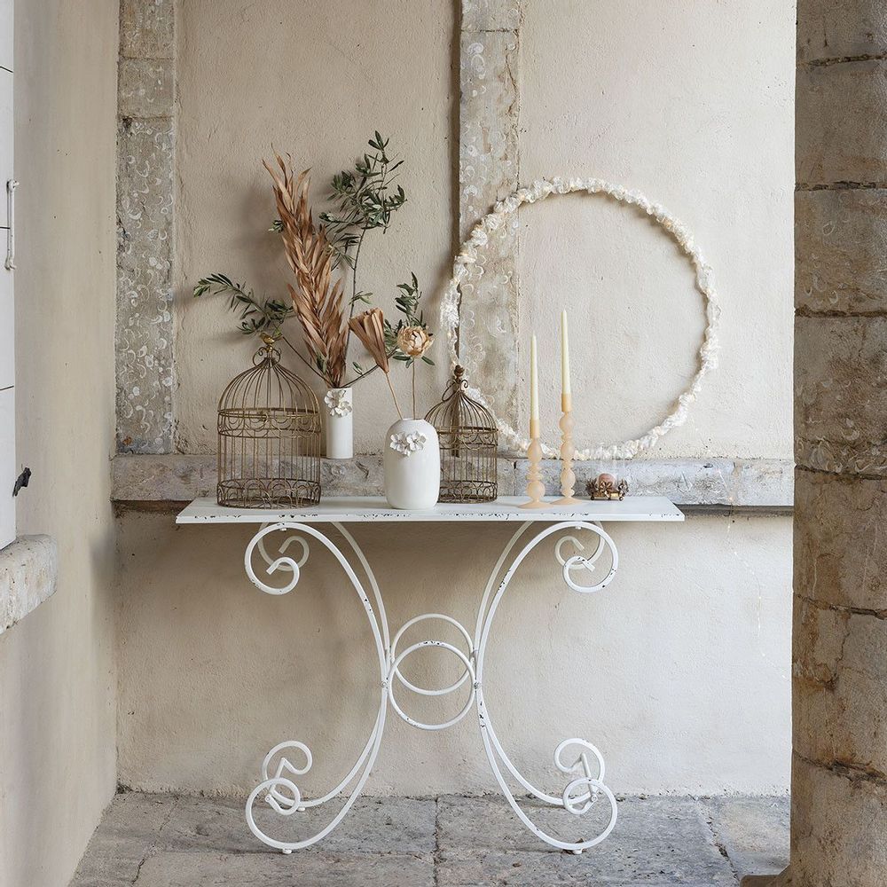 Console table - Rectangular country garden table in white metal - 120 x 40 x 81 cm - MATHILDE M.
