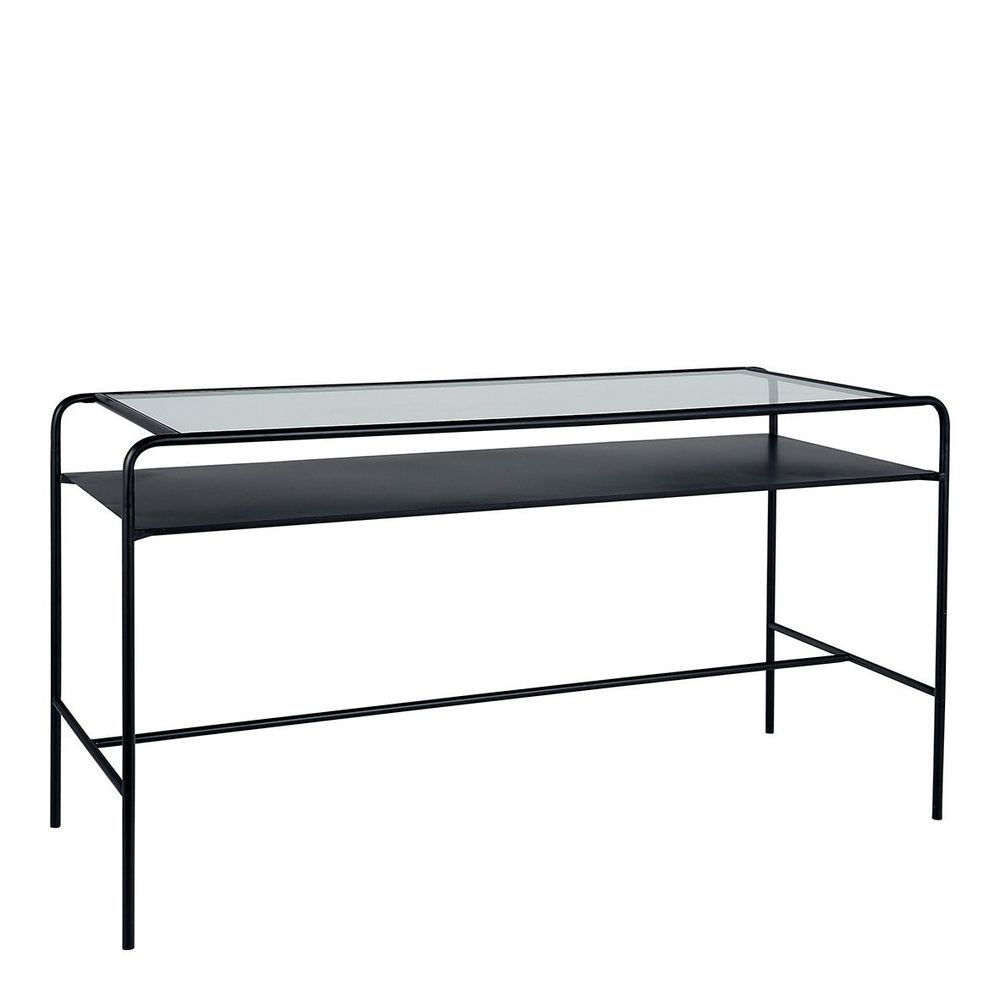 Sets de bureaux - Bureau ERNEST en métal noir et plateau en verre - BLANC D'IVOIRE