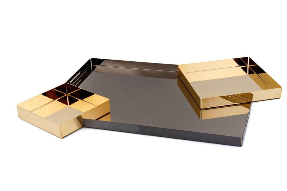 Objets design - Plateau design en acier inoxydable - doré 24 K et noir brillant - ELLEFFE DESIGN