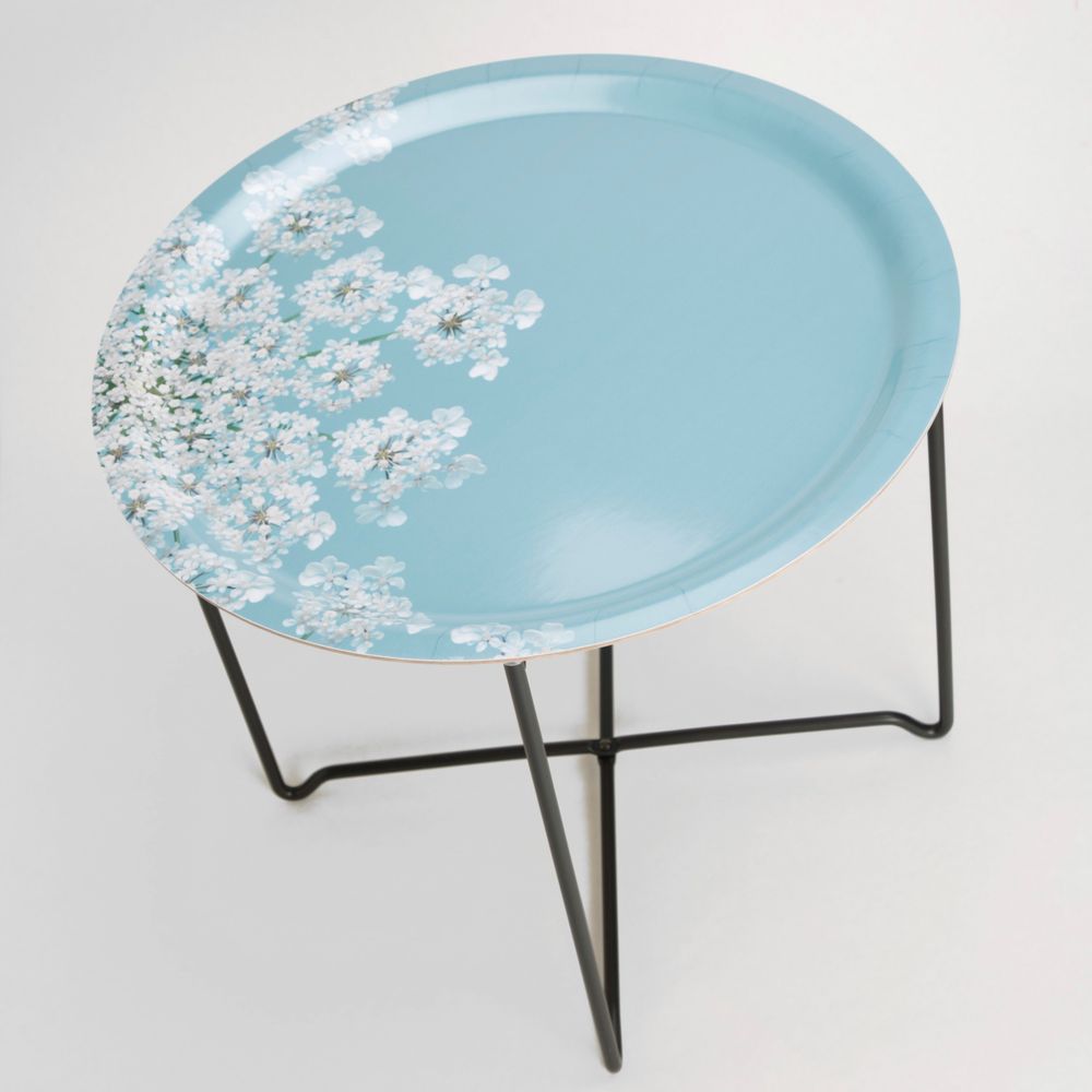 Coffee tables - Round side table with removable wooden tray 49 cm - Wildflowers - MONBOPLATO