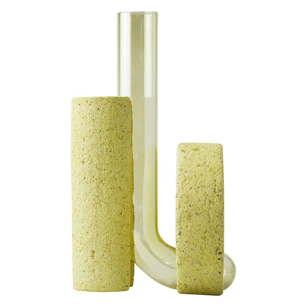 Vases - Vase à fleurs  jaune en verre et pierre, Cochlea della Metamorfosi n°2 - COKI