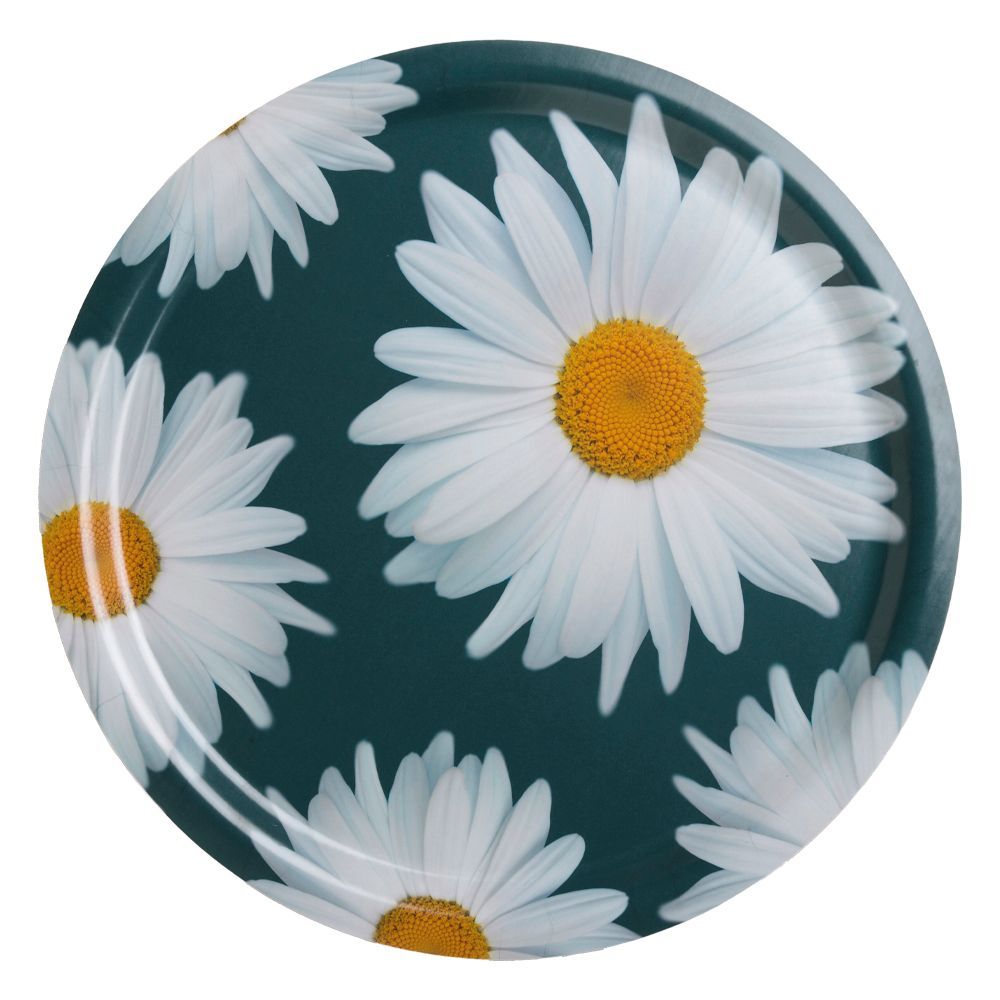 Trays - Round side table with removable wooden tray 49 cm - Daisies - MONBOPLATO