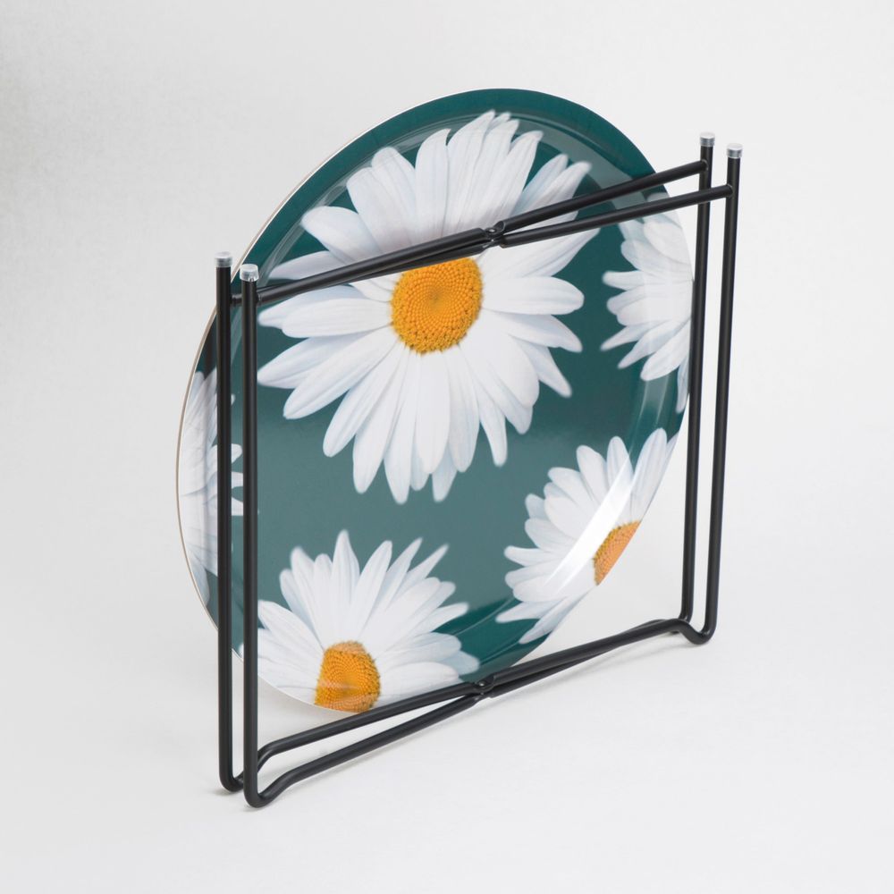 Trays - Round side table with removable wooden tray 49 cm - Daisies - MONBOPLATO