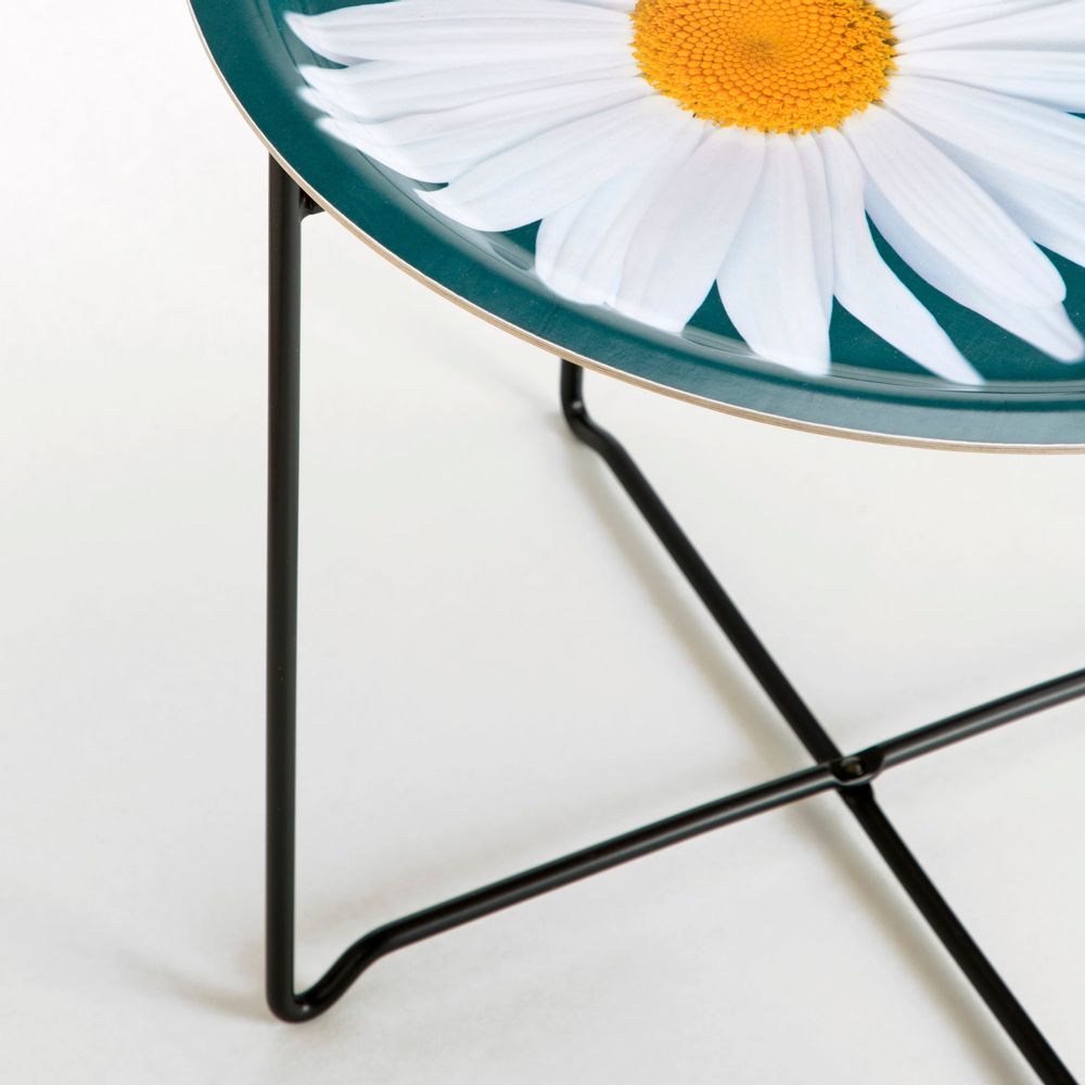 Trays - Round side table with removable wooden tray 49 cm - Daisies - MONBOPLATO