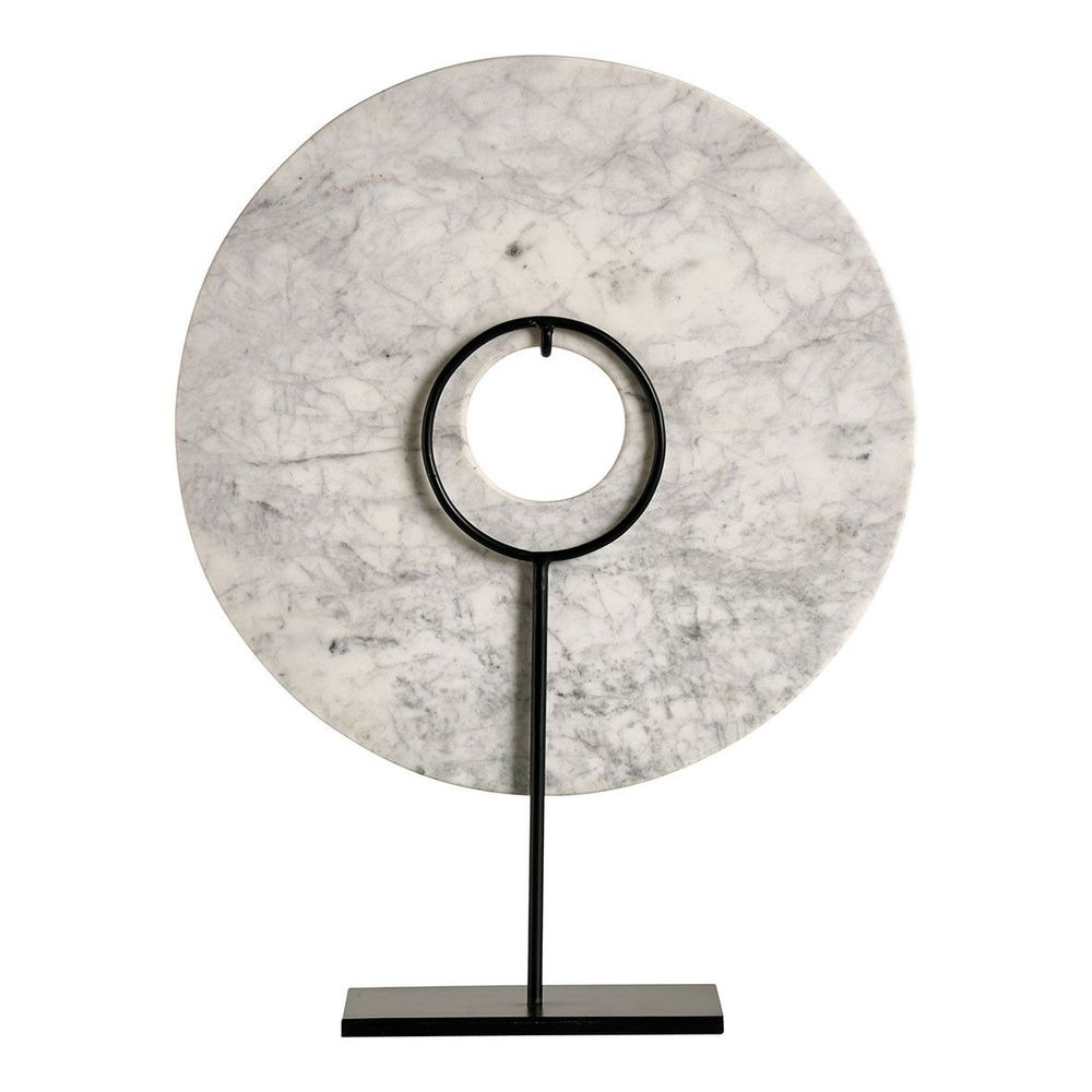 Decorative objects - CIRCLE statue on foot in white marble and metal - BLANC D'IVOIRE