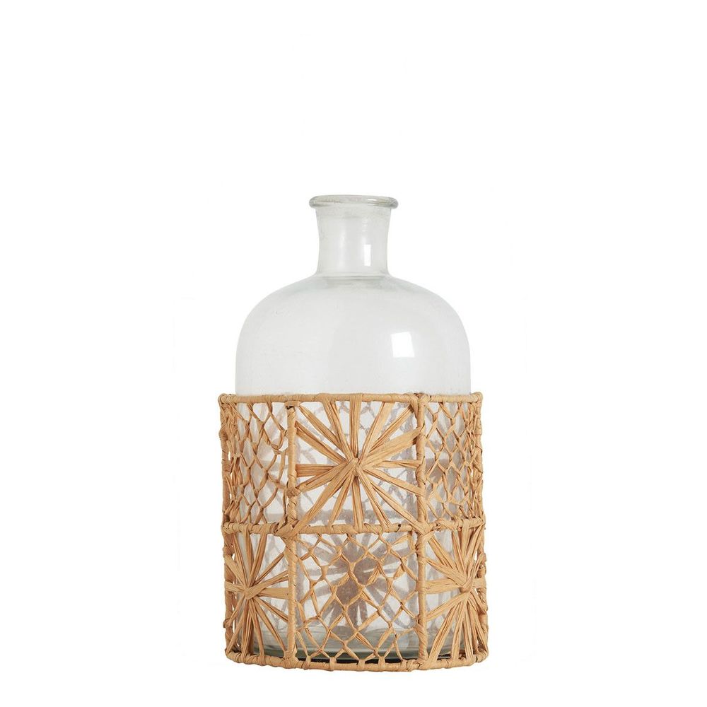 Vases - GARANCE carboy vase in glass and raffia - Medium model - H. 26 cm - BLANC D'IVOIRE